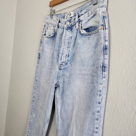 Free People Distressed Light Blue Denim Button Fly Straight Leg Jean - Picture 7 of 13